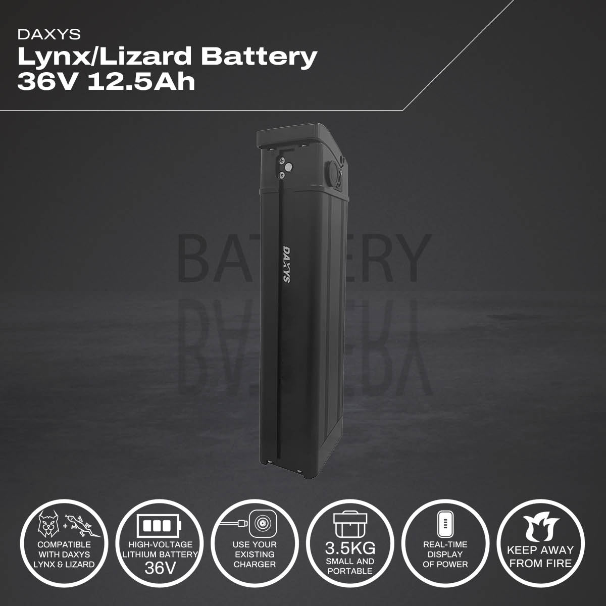 Daxys eBike Lynx Lizard Battery 36V 12.5Ah